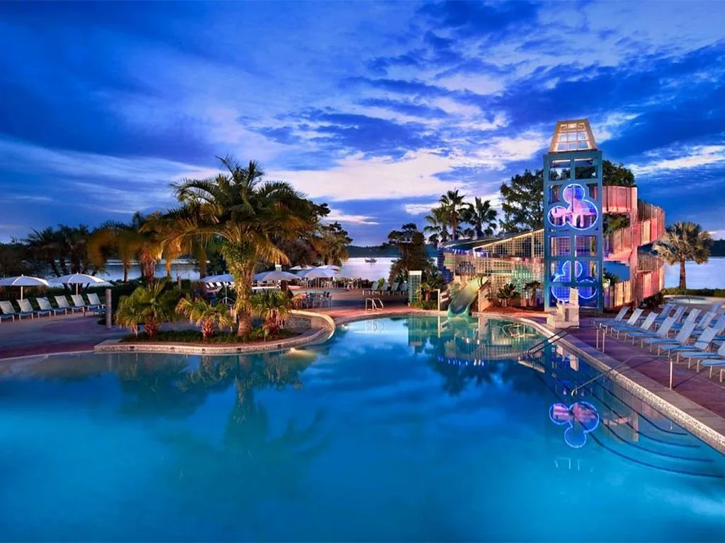 Magical October: Your Guide to Vacationing at Bay Lake Tower Bay Lake Tower Pool and Bay Lake located behind the resort.