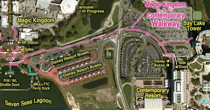 How Much Walking Do You Actually Do at Walt Disney World? (And How to Prepare for It!) Bay Lake Tower and Disney's Contemporary Resort - Path Map