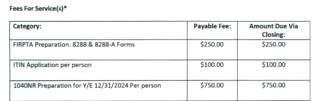 FIRPTA - Service Fees